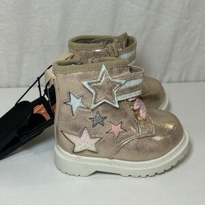 Wonder Nation Baby Girl Star Combat Boots Pink Sparkle Toddler Size 2 NWT